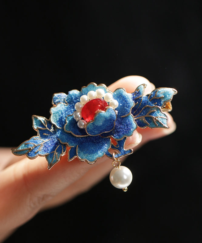 Épingle à cheveux en alliage bleu et émail de style chinois - Amawinc