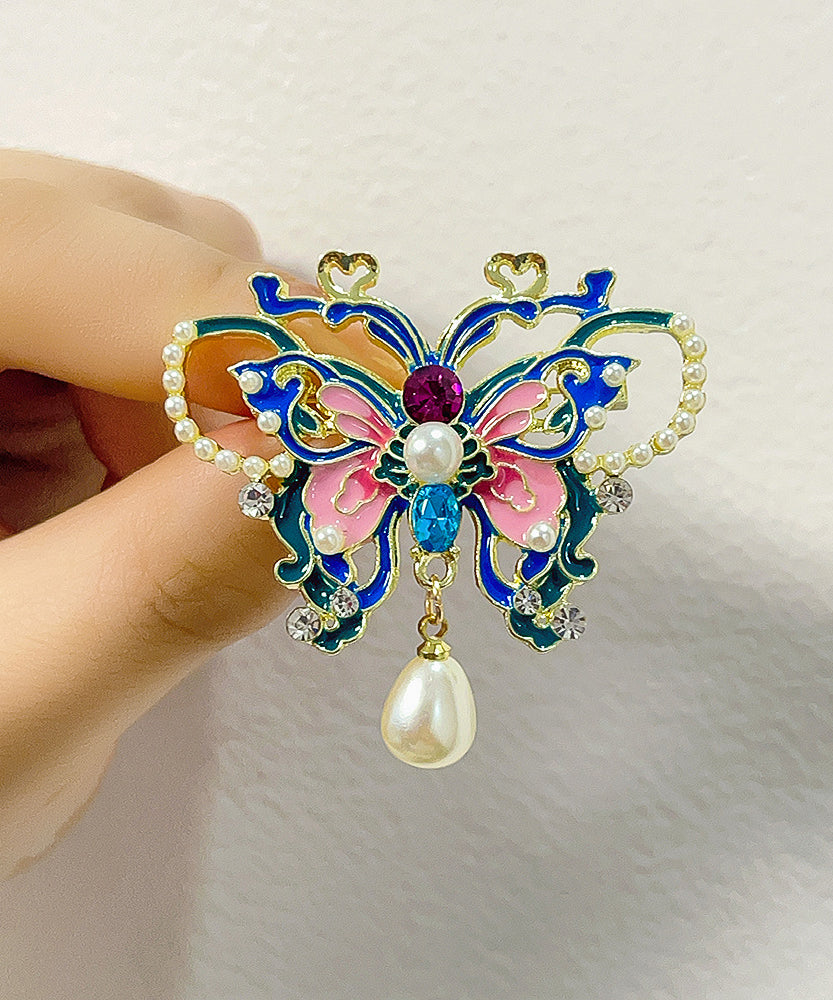 Épingle à cheveux papillon ajourée en alliage de zircon bleu de style chinois - Amawinc