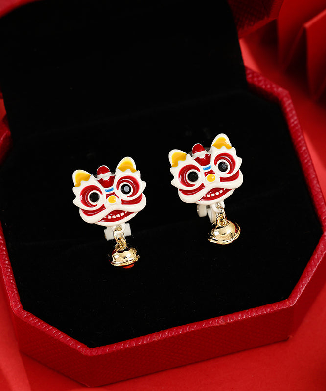 Boucles d'oreilles cloches en émail cuit surdoré de style chinois - Amawinc