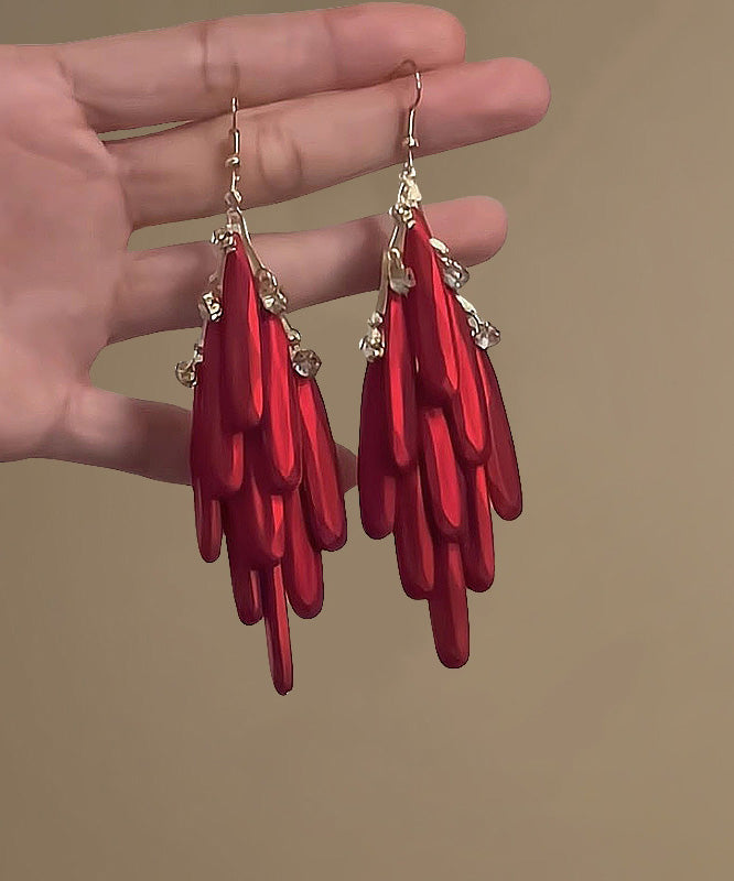Boucles d'oreilles pendantes à pampilles en alliage rouge de style chinois - Amawinc