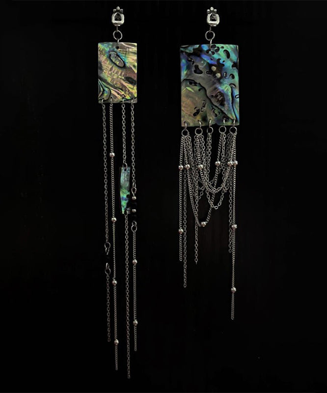 Boucles d'oreilles pendantes à pampilles et perles de coquillage carrées en alliage de soie de style chinois - Amawinc