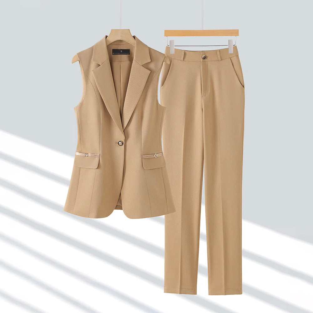 Ensemble Costume Chloé Montclair Executive Grace En Acétate Et Spandex Veste Tailorée Pantalon Crayon Élégant