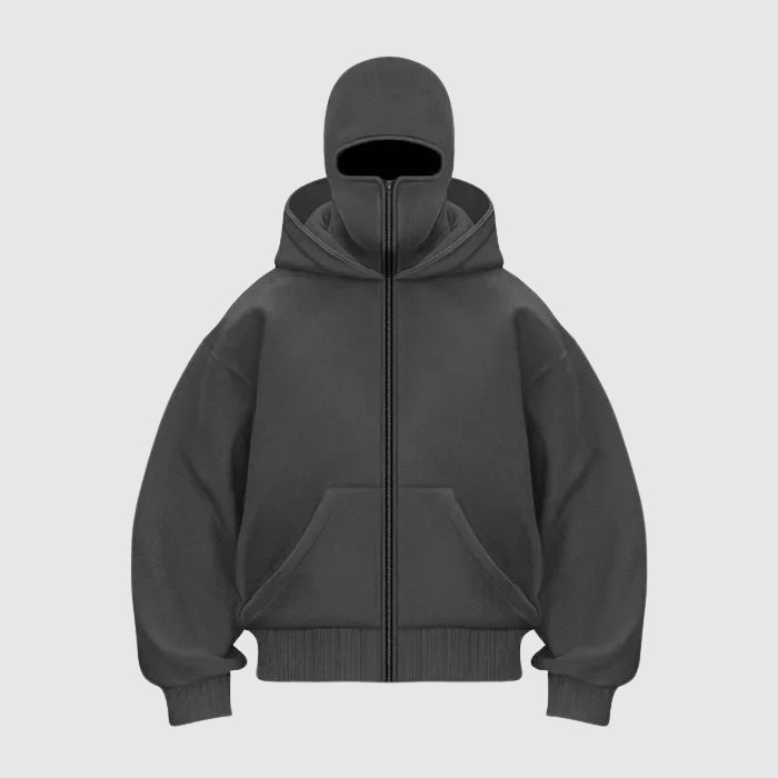 Hoodie Zip Balaclava Intégrée Avec Capuche Oversize Et Zip Front Complet Pour Streetwear Urbain
