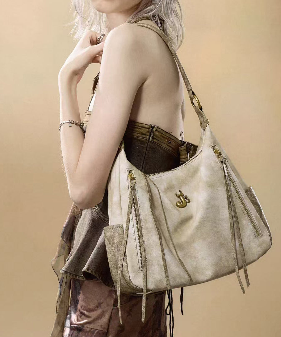 Sacs à bandoulière élégants en similicuir beige à pompons, solides et durables - Amawinc