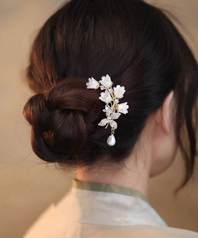 Épingle à cheveux élégante en alliage blanc et zircon, ornée d'un muguet, en forme de U - Amawinc