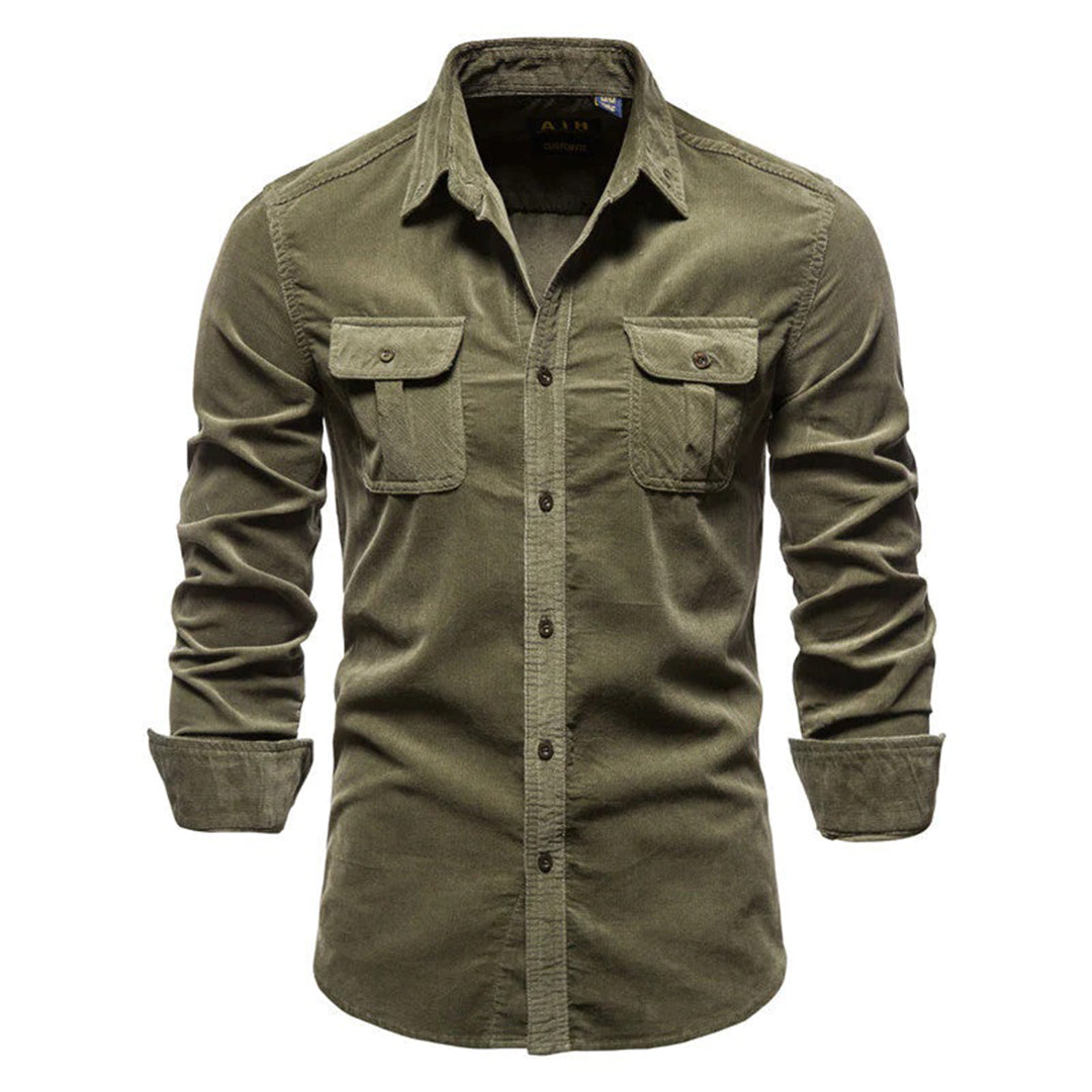 Amawinc Chemise Homme Kaki À Boutons Avec Poches Poitrine Coupe Ajustée Manches Longues Décontractée Pour Le Travail