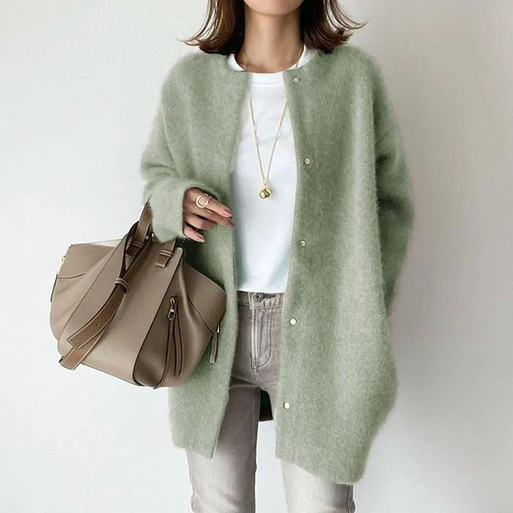 Cardigan Moderne Chic Pour Femmes Doux Avec Poches En Laine Et Suède Confortable