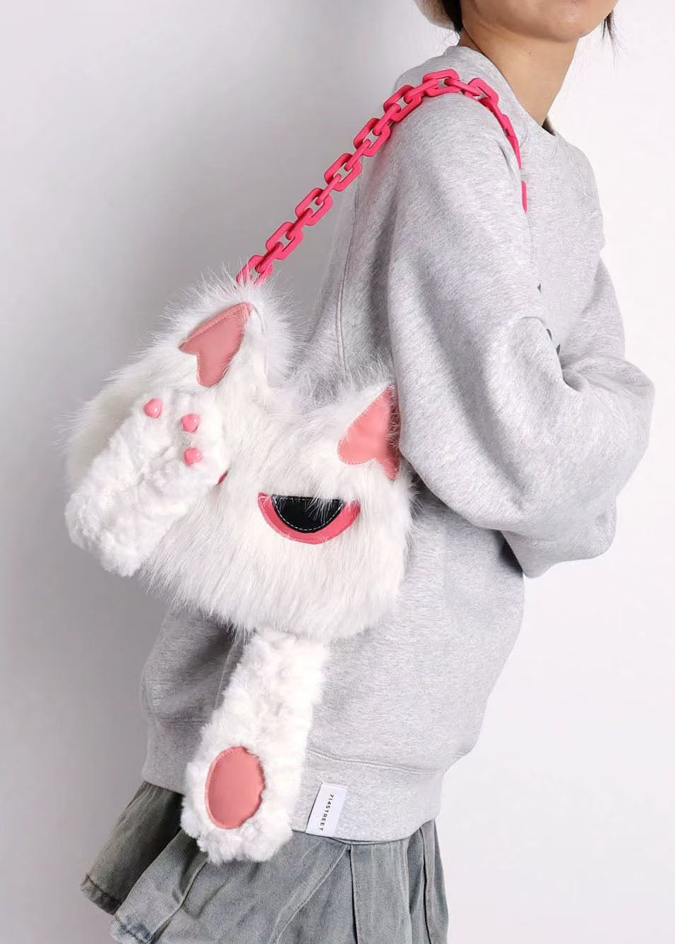 Sacs à bandoulière en fausse fourrure solide et durable en forme de chat blanc mignon - Amawinc