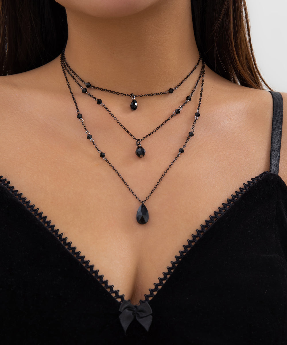 Collier pendentif trois pièces en métal noir avec pampilles en cristal à faire soi-même - Amawinc