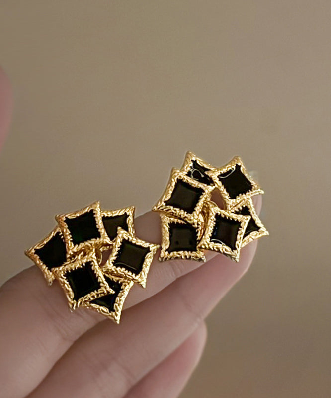 Boucles d'oreilles à tige géométriques en argent sterling noir surdoré à faire soi-même - Amawinc