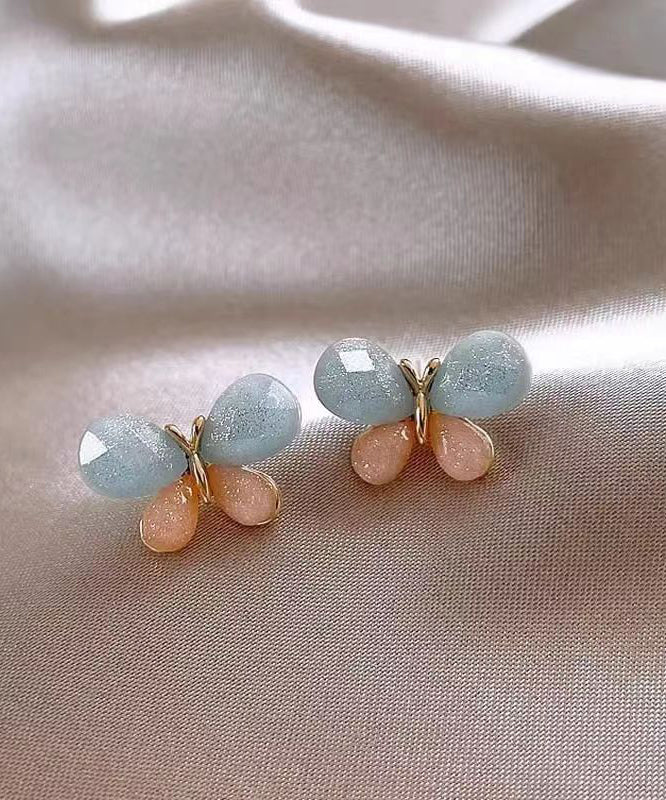 Boucles d'oreilles papillon à clous en cuivre doré colorblock DIY - Amawinc