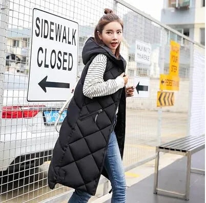Daisy Gilet Long Matelassé D'hiver À Capuche Pour Femme Veste Chaude Polyvalente Confortable