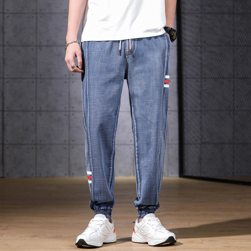 Davidson Denim Cargo Joggers Pantalon Jogger Cargo Denim Léger Avec Taille Elastique Et Finitions Rayées