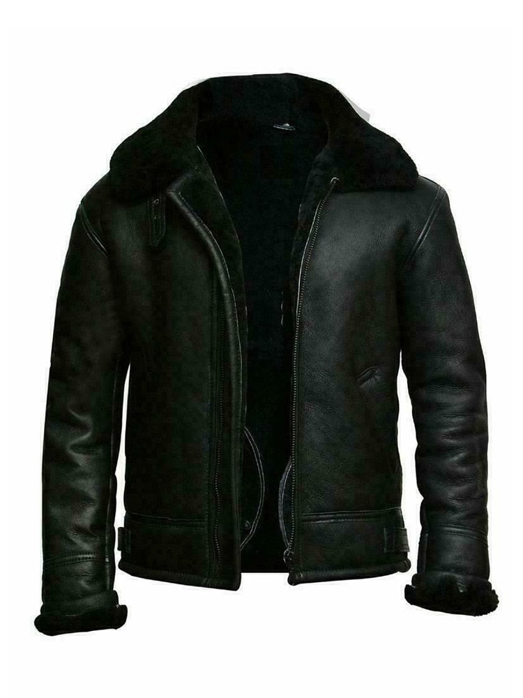 Veste Homme Effet Cuir Slim Fit Doublure En Shearling Court Fermeture Éclair Avant Idéale Pour Temps Froid Hiver