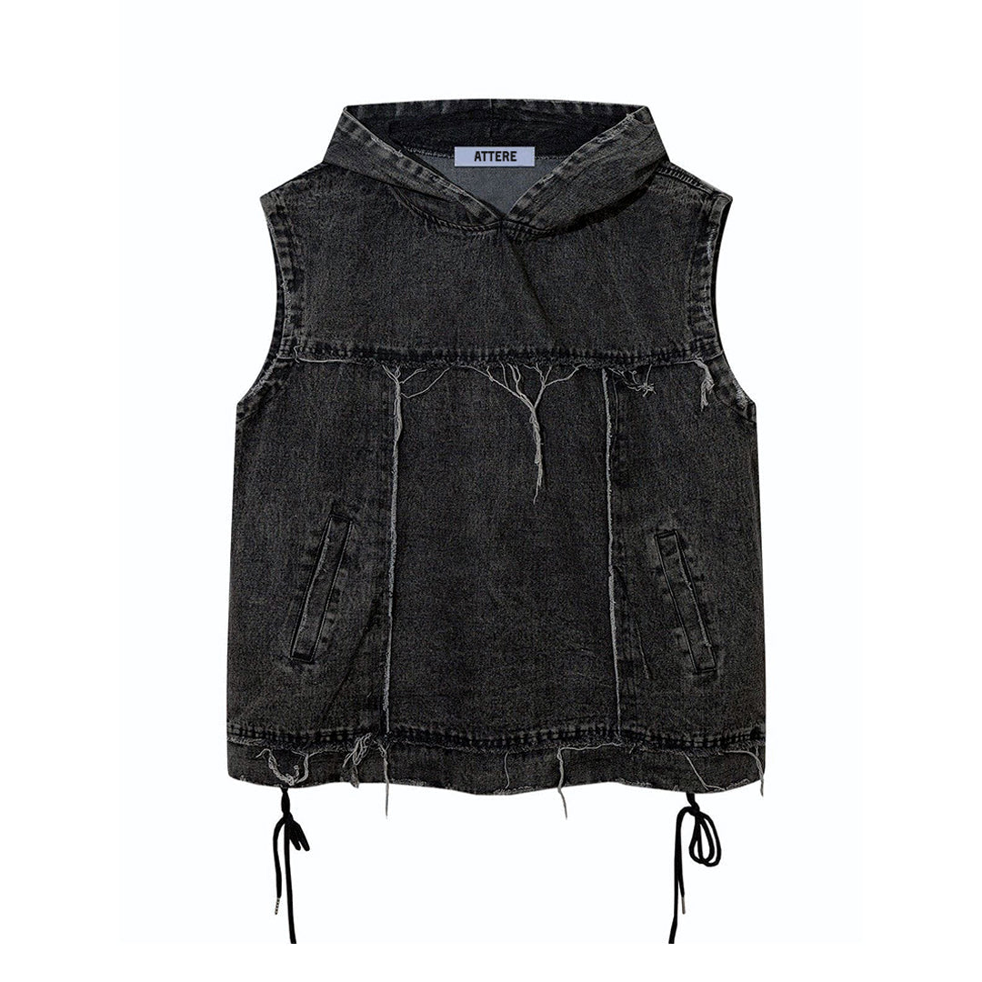Gilet En Jean À Capuche Déchiré Sans Manches Pour Layering Moderne Et Style Décontracté Urbain