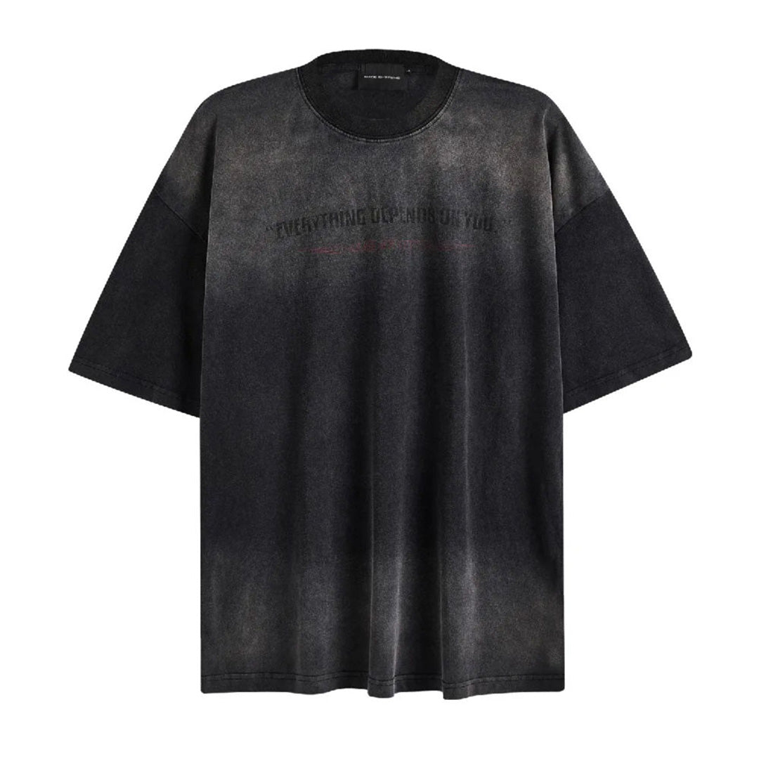 T Shirt Distress Feel My Words Coupe Décontractée Manches Courtes Encolure O Coton Premium Imprimés Devant Dos Noir Gris