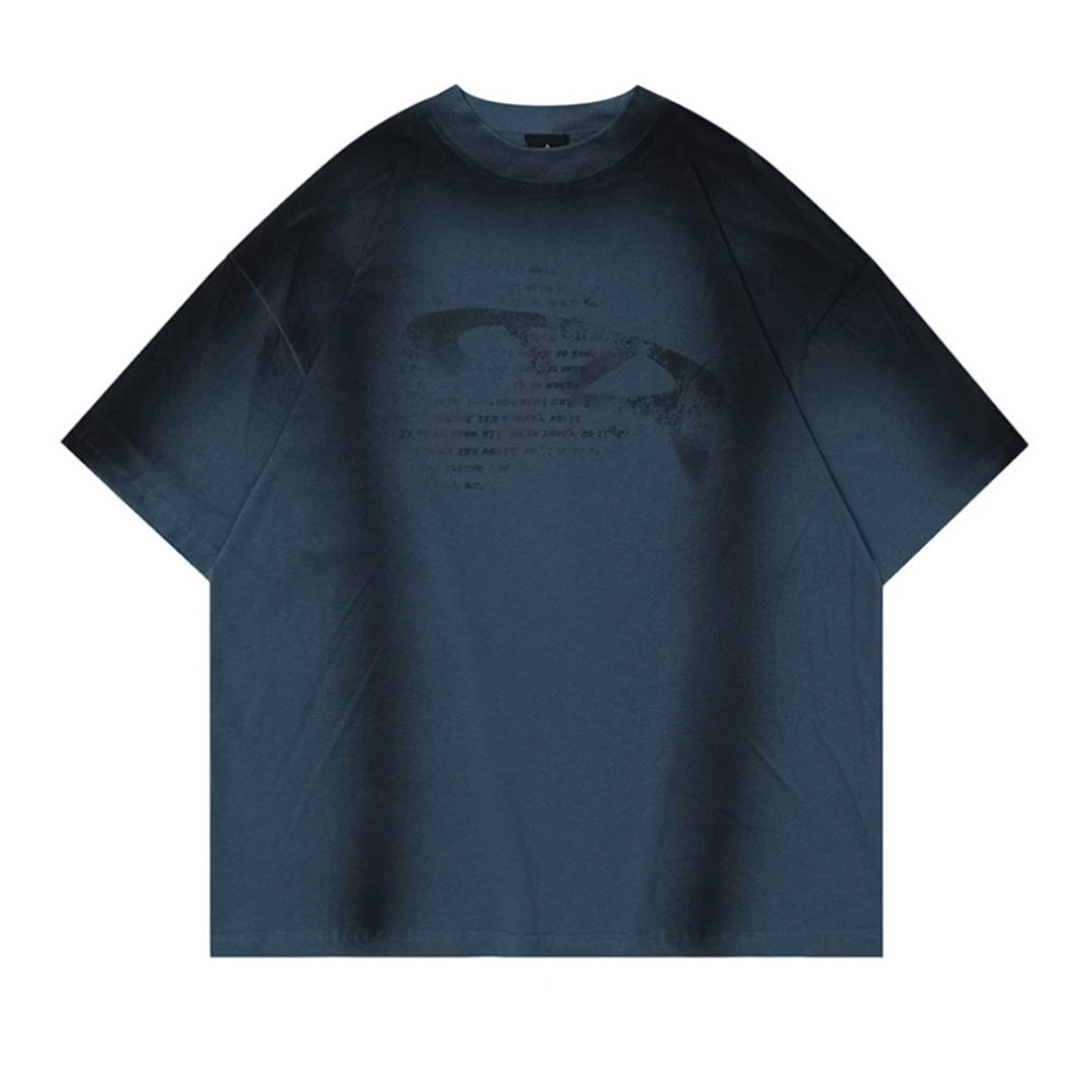 T Shirt Oversize En Coton Avec Effet Vieilli Et Design Spray Noir Bleu Gris Col Rond