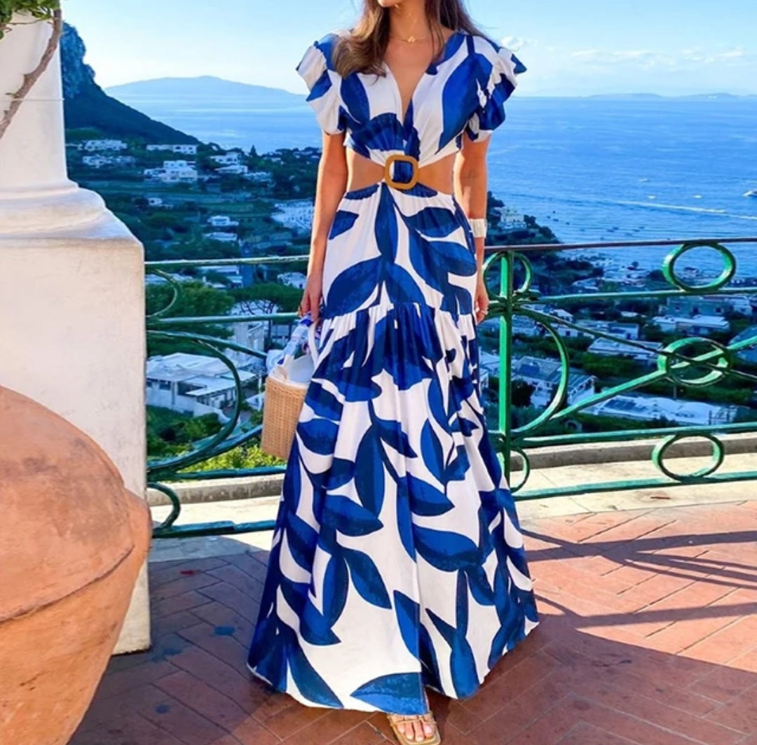 Maxikleid Dominika mit V-Ausschnitt und Schmetterlingsdetail