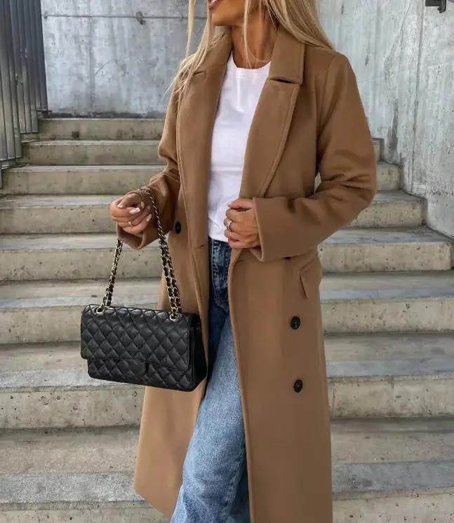 Manteau D'Hiver Pour Femmes À Double Boutonnage Élégant Et Structuré Avec Ceinture Cintrée