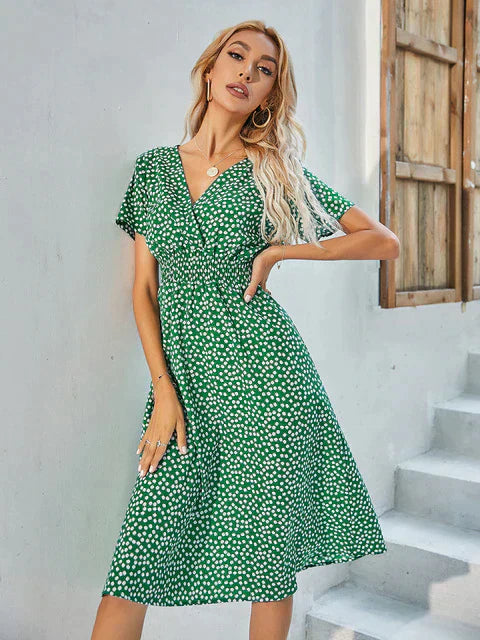 Robe Décontractée Femme A Ligne Col V Manches Courtes Légère Confortable Pour Printemps Été Amawinc