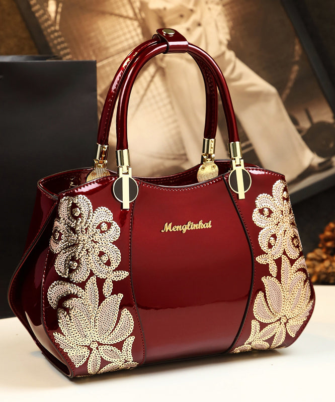 Élégant sac fourre-tout en cuir de veau à paillettes et fleurs de mûrier - Amawinc
