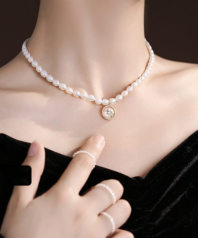 Collier élégant avec pendentif en pierre œil de chat et perle en alliage blanc - Amawinc