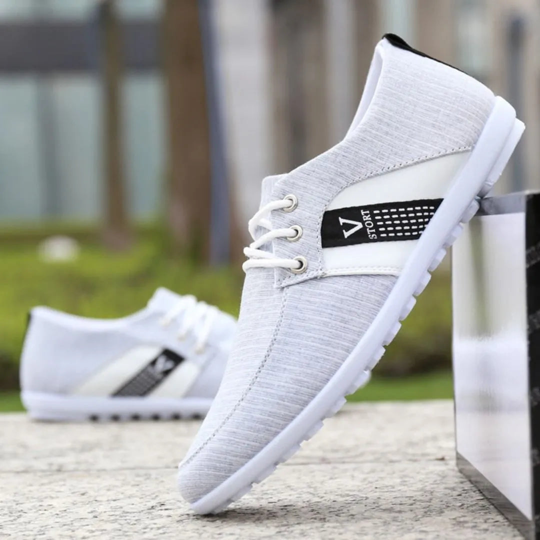 Amawinc Renzo Horizon Baskets Blanc Gris Avec Doublure Rembourrée Et Design Bas Confort Toute La Journée