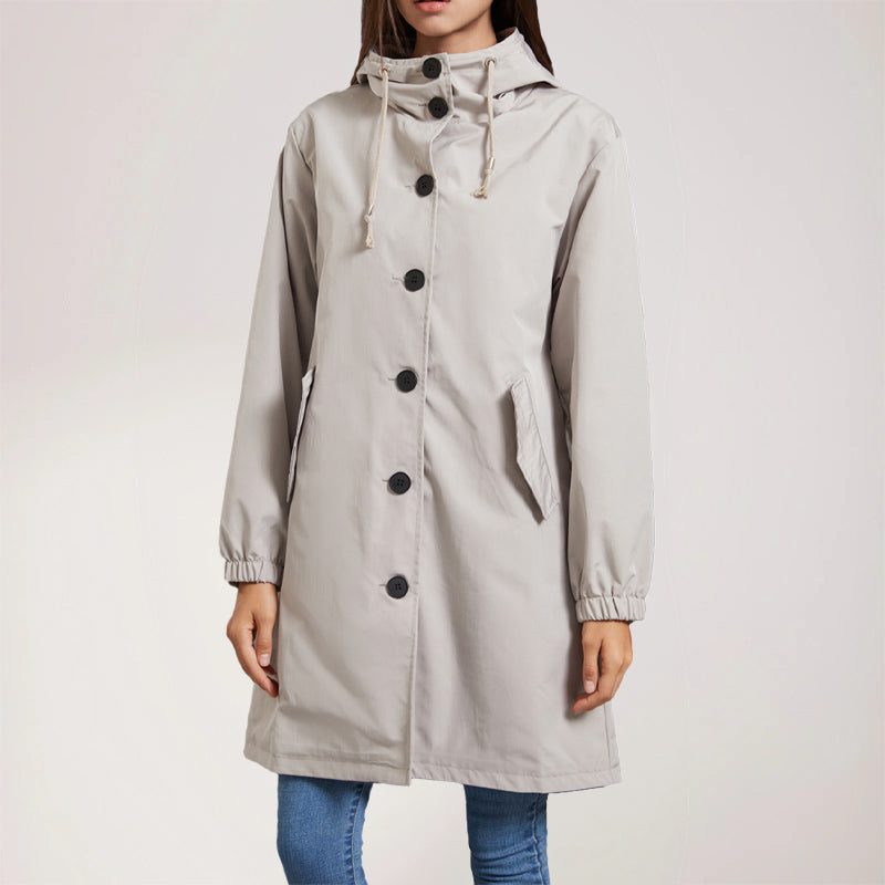 Elise Leroy Beauté Trench Coat Mi Long avec Capuche Fonctionnelle Élégante et Pratique