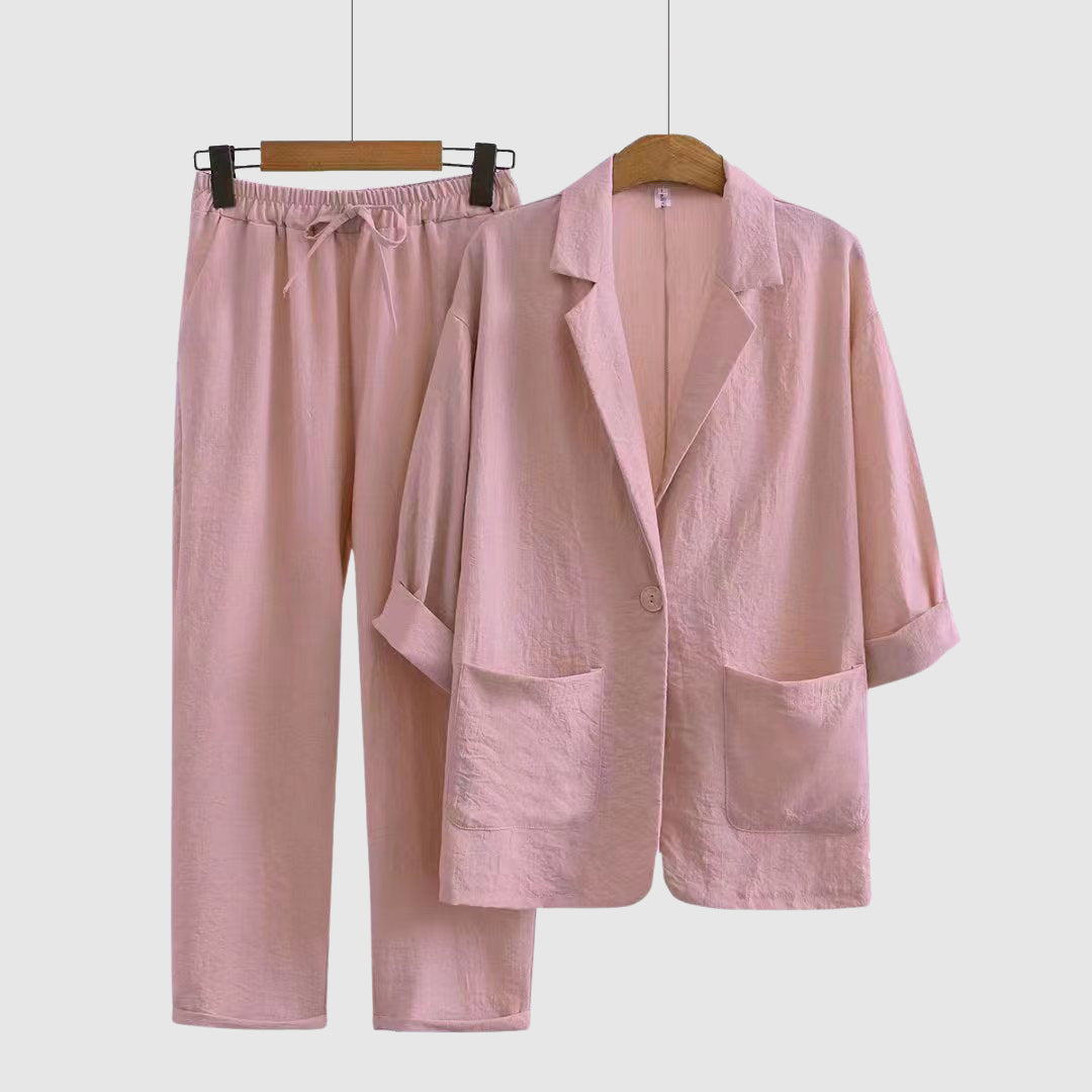 Elise Leroy Ensemble Lin Breezy Bloom Duo Confortable Et Respirant Coupe Ample Pour Journées Bien Remplies