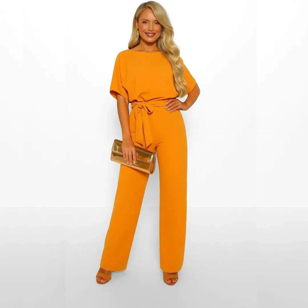 Combinaison Ceinturée À Pantalon Large Élégante Et Confortable Pour Journée Et Soirée
