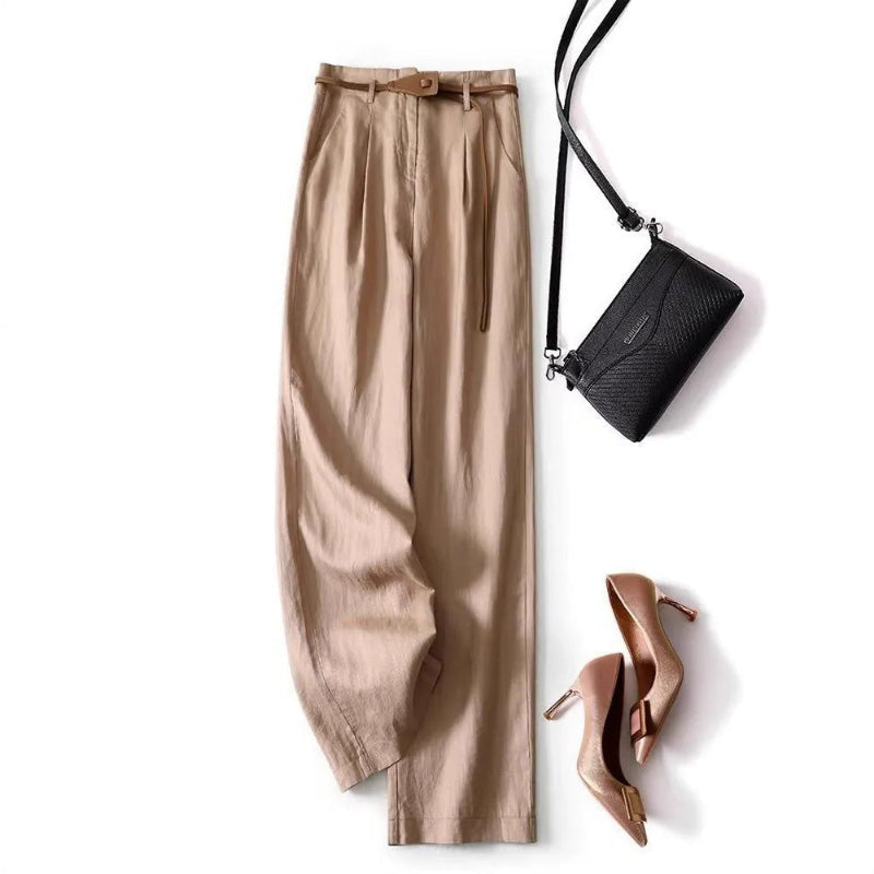 Pantalon Esme À Ceinture Plissée Amovible, Coupe Large Et Tissu Doux Et Fluide Idéale Pour Travail Et Temps Libre