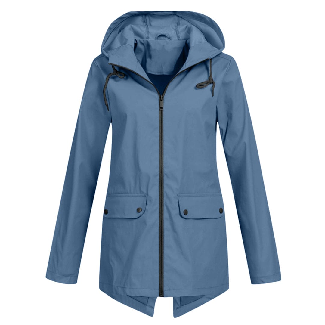 Veste de Pluie pour Femmes Imperméable Coupe Décontractée Mi Longue Capuche Ajustable
