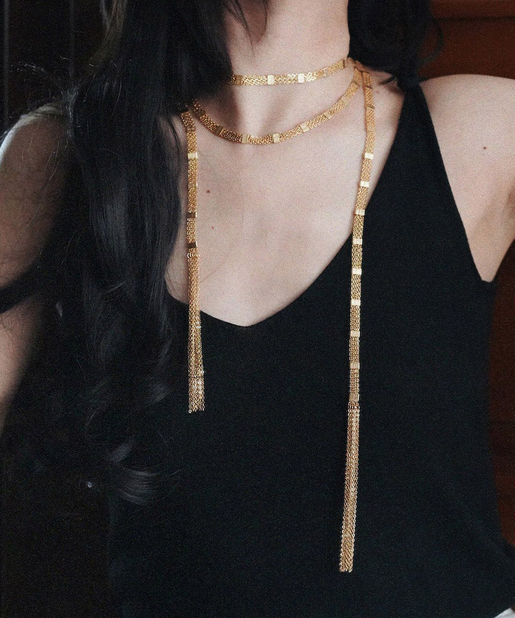 Collier pendentif à pompon multicouches en cuivre doré tendance - Amawinc