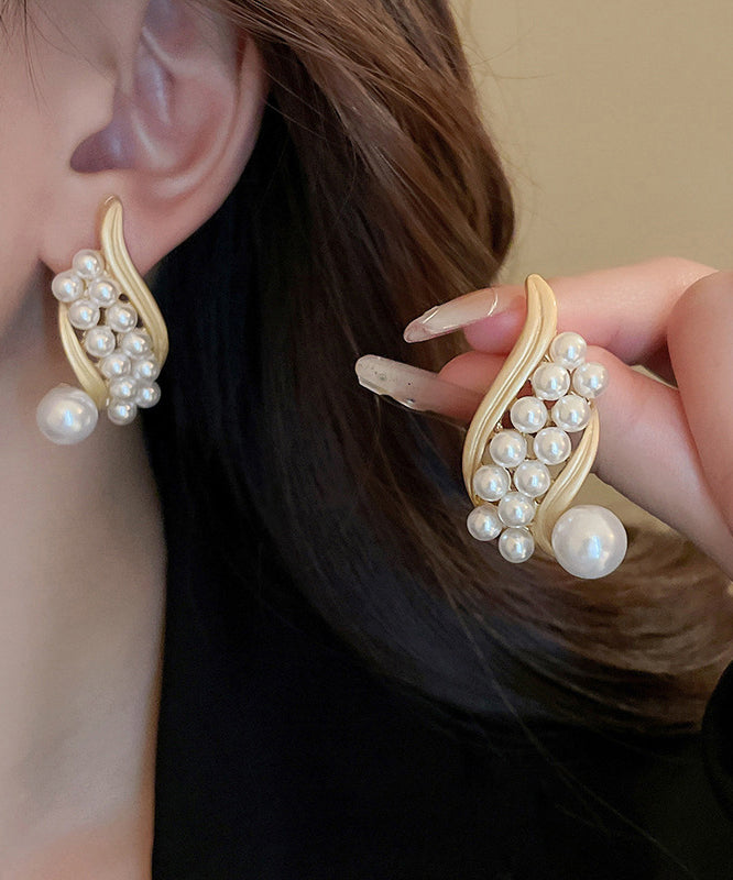 Boucles d'oreilles créoles tendance en alliage d'or et d'argent sterling avec perles - Amawinc