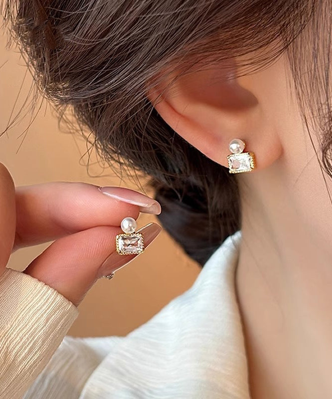 Boucles d'oreilles à tige en argent sterling doré et perles - Amawinc