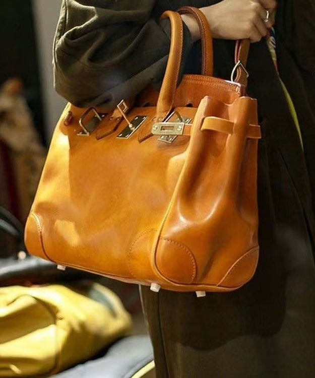 Sac à main fourre-tout tendance en cuir orange solide et durable pour femme - Amawinc