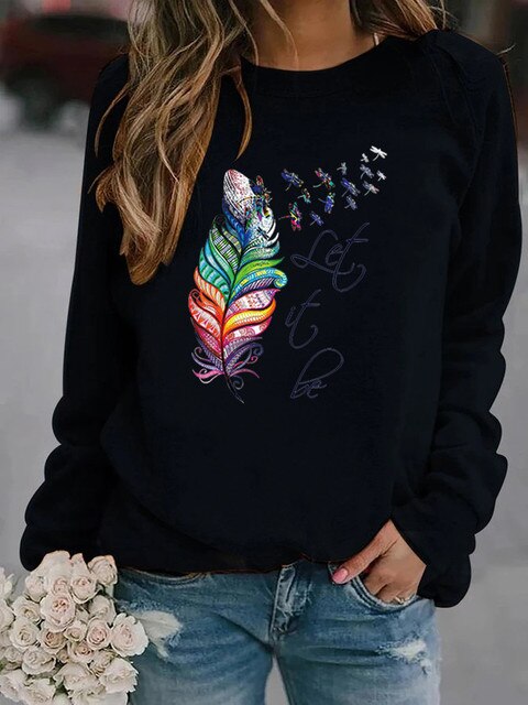 Bequemer Damenpullover mit Feder-Motiv