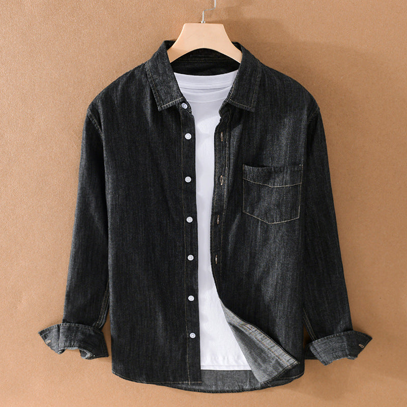 Chemise Denim Felix Grant Classique en Coton Manches Longues Noir et Bleu Classique