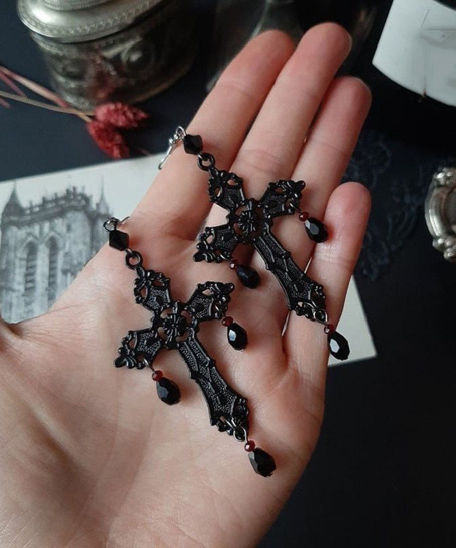 Boucles d'oreilles pendantes à pampilles croisées en acier inoxydable noir fin - Amawinc