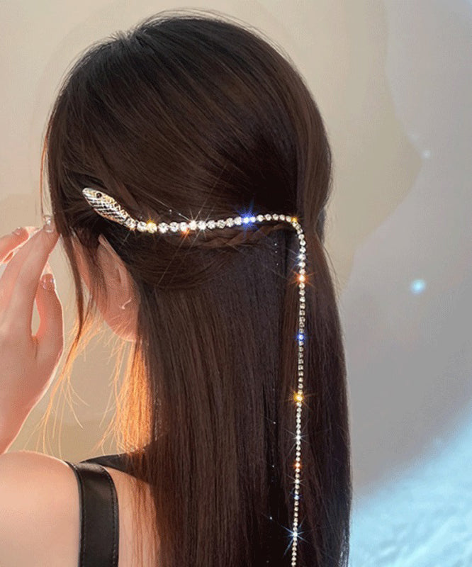 Épingle à cheveux à pompon serpentine en alliage d'or fin et zircon - Amawinc