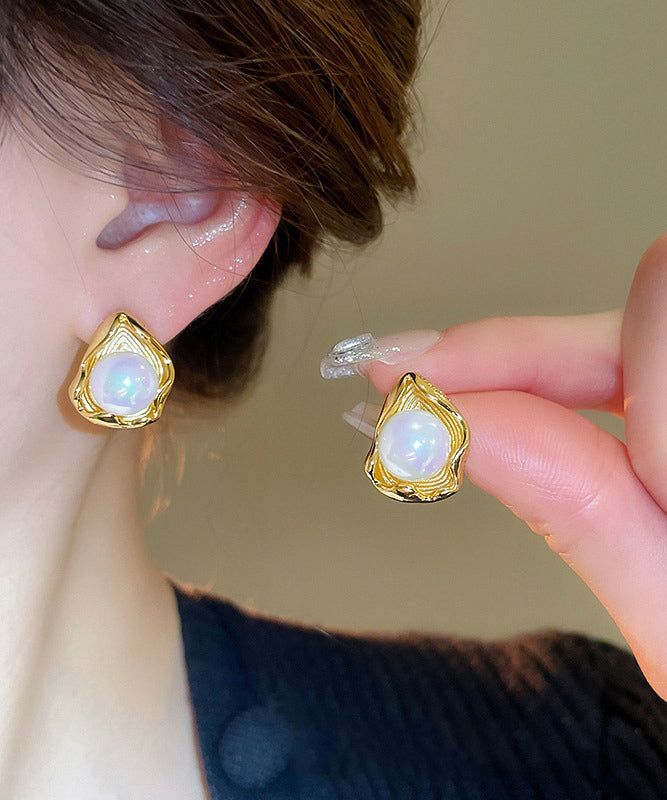 Boucles d'oreilles à tige en acier inoxydable doré fin avec perles - Amawinc