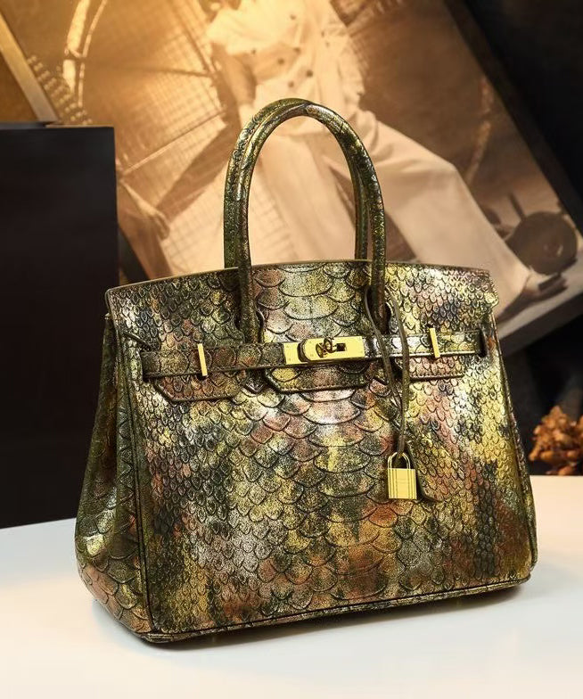 Sac fourre-tout en cuir jacquard serpentine doré fin - Amawinc