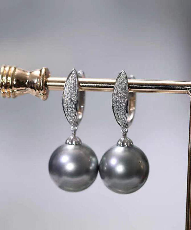 Boucles d'oreilles pendantes en argent sterling gris fin, zircon et perle - Amawinc