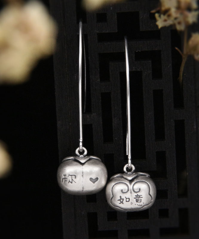 Boucles d'oreilles créoles en argent sterling et soie fine Persimmon Ruyi - Amawinc