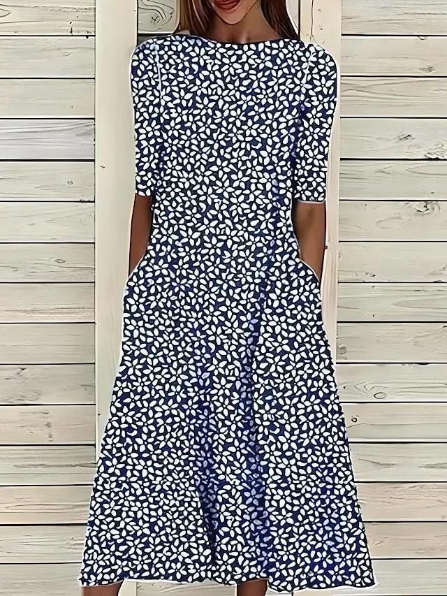Robe Florale Midi A Line Amawinc Pour Femmes Élégance Sans Effort et Confort Imprimé Botanique