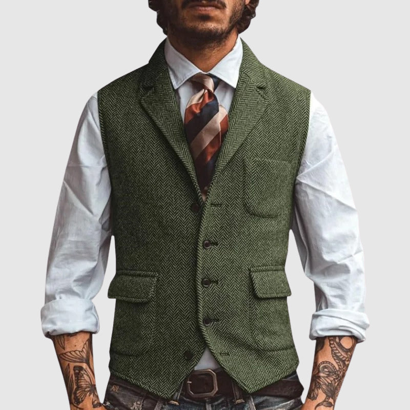 Gilet Homme Herringbone Élégance François Blanchet Slim Fit pour Mariage et Événements Formels