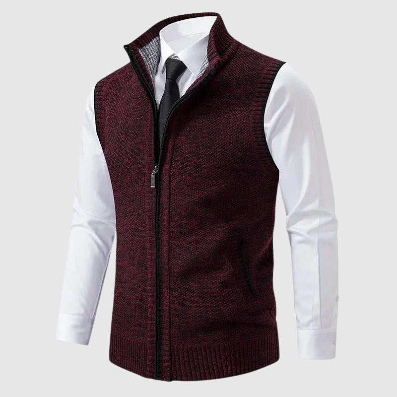 Gilet En Maille Pour Homme Coupe Slim Zippé À Bords Côtes Doux Look Moderne Décontracté Chic