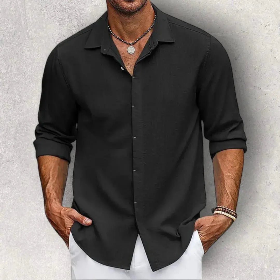 Chemise Homme Slim Fit Mélange Coton Lin Respirant Bleu Ciel Confort Supérieur Pour Homme
