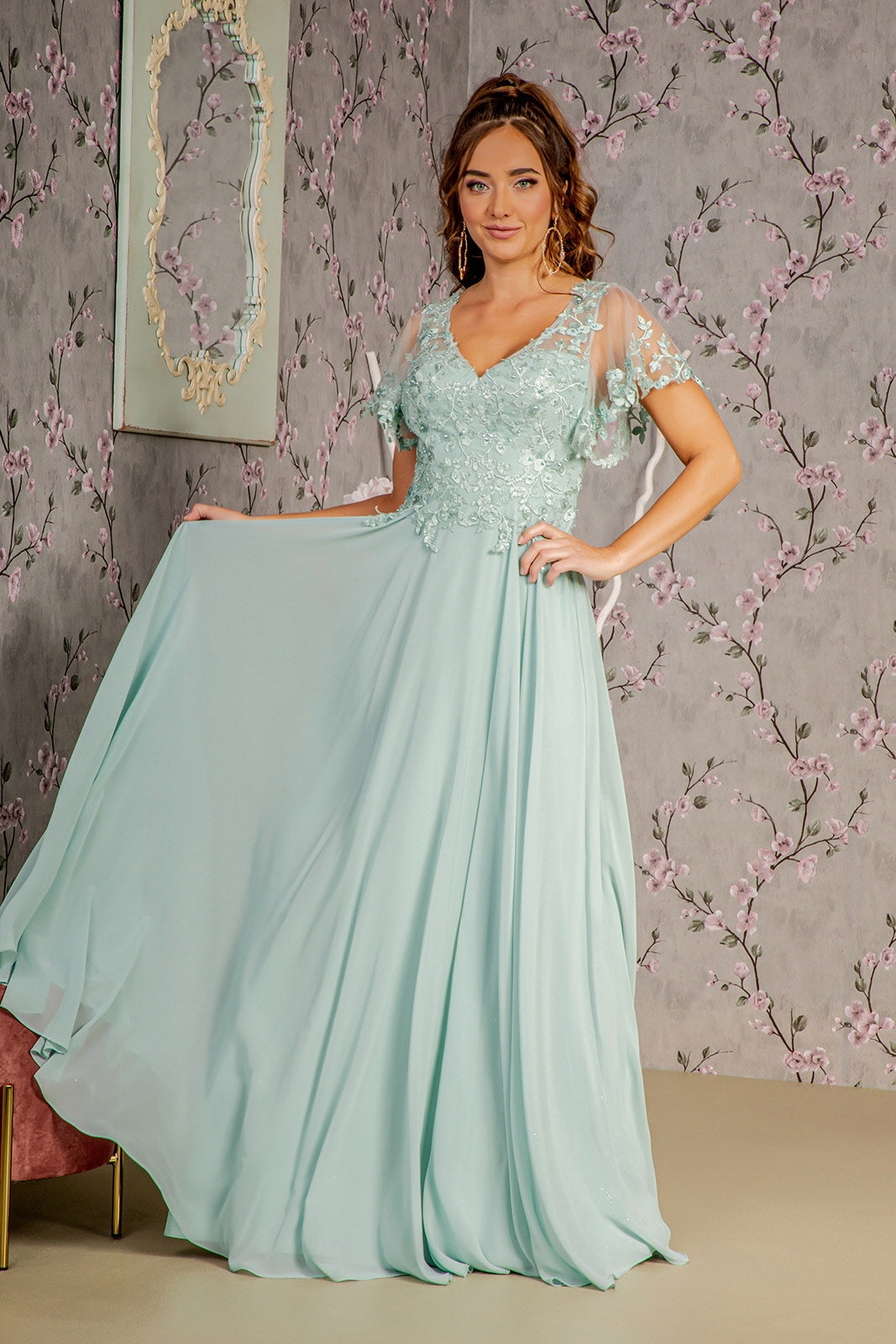 Robe Longue A Ligne Élégante Pour Mère De La Mariée Avec Fleurs 3D Pour Mariage Raffiné