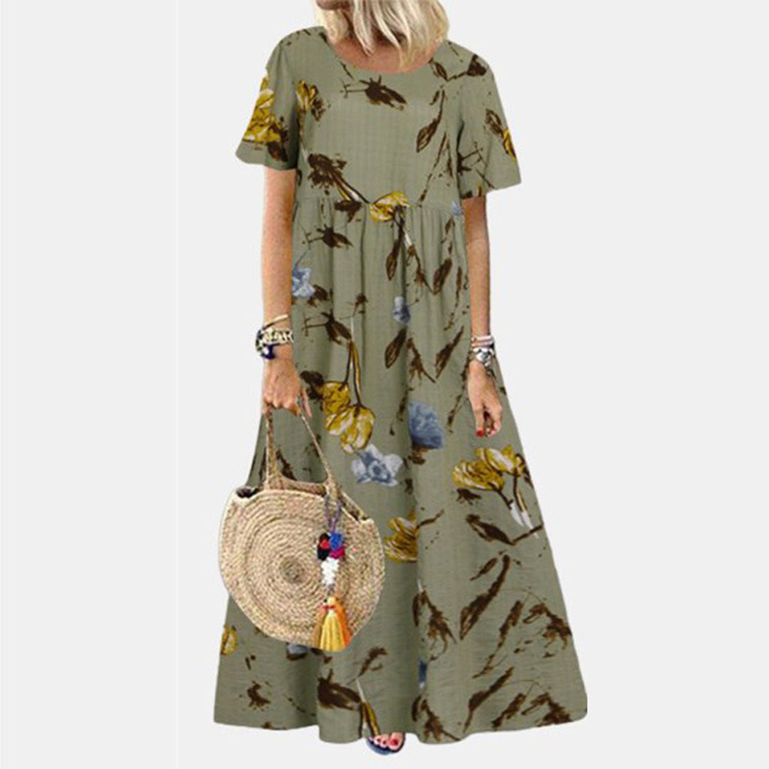 Robe Maxi Amawinc Femme Ample Imprimé Floral Manches Courtes Coton Mélangé Pour Été Vacances Confort